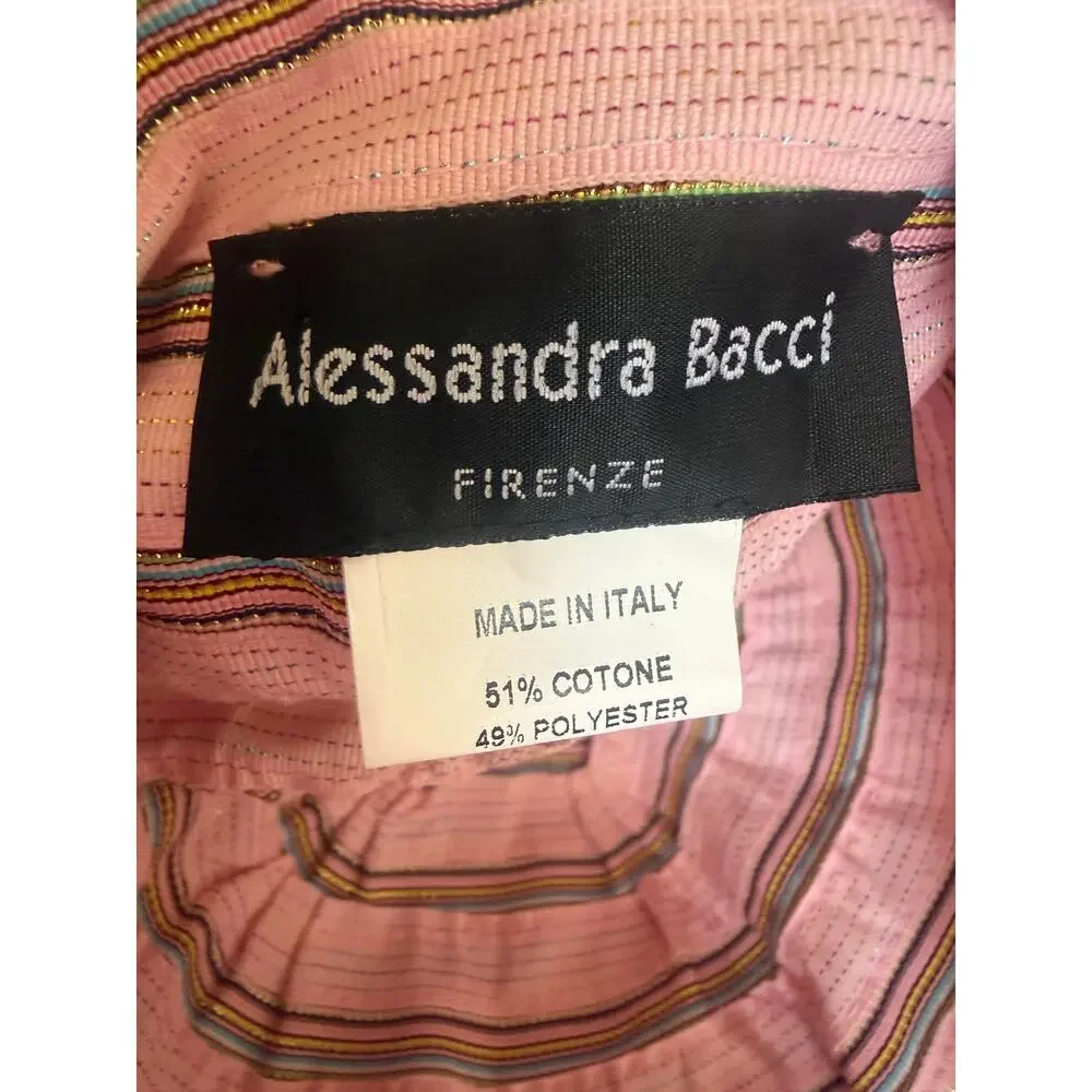 Alessandra Bacci Firenze Italy Sun Hat Pink Wide Brim Wavy Stripe Luxury Cap